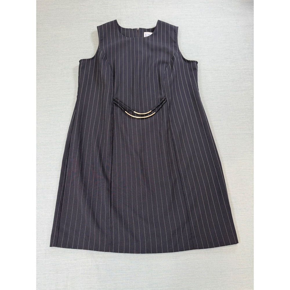 BFA Classics Shift Dress Womens 18P Navy Blue Excellent Pinstripe Gold Detail